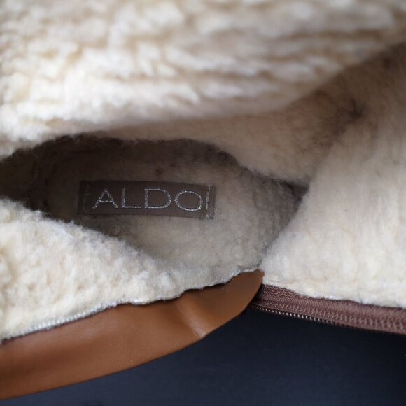 Aldo Ladies Size 7 Brown Knee High Side Zip Lined Faux Leather Wedge Heel Boots - Picture 6 of 13